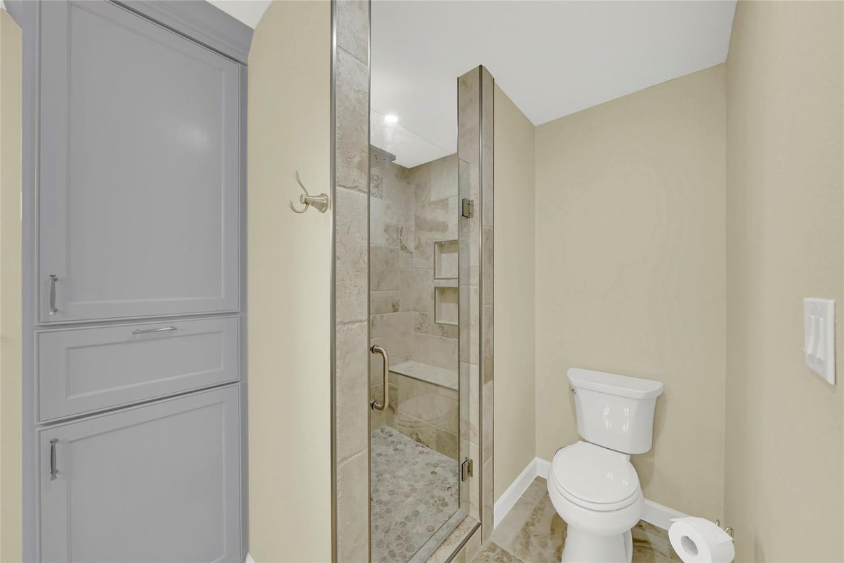 Bathroom, Glass Shower, Interior, Recessed Lighting