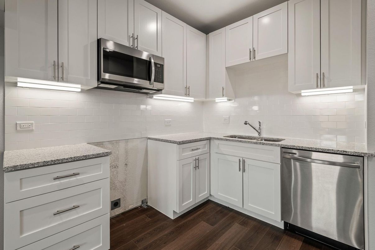 Interior, Kitchen, Stainless Steel Appliances, Wood Texture Flooring