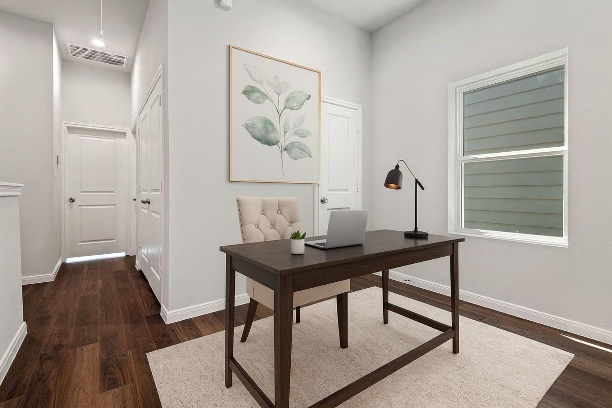 Home Office, Interior, Recessed Lighting, Wood Texture Flooring