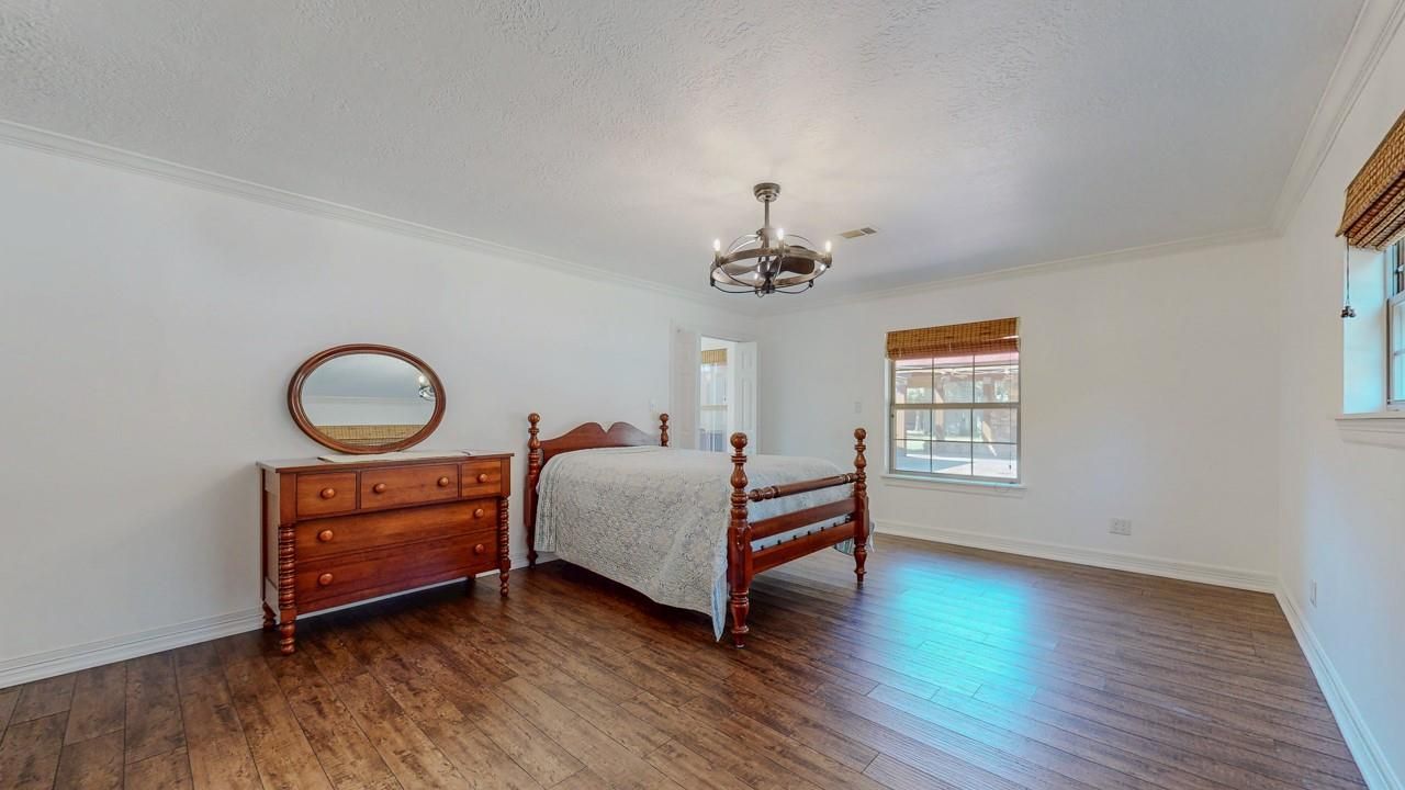 Bedroom, Chandelier, Interior, Wood Texture Flooring