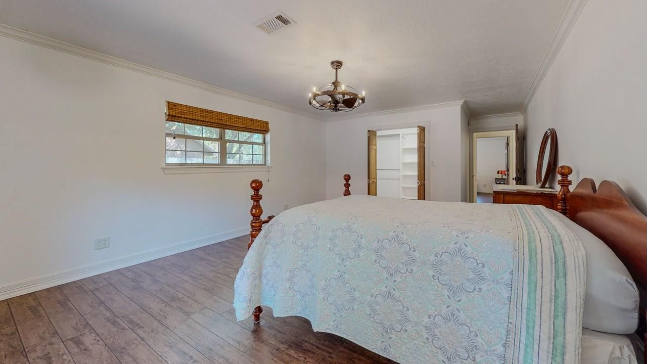 Bedroom, Chandelier, Interior, Wood Texture Flooring