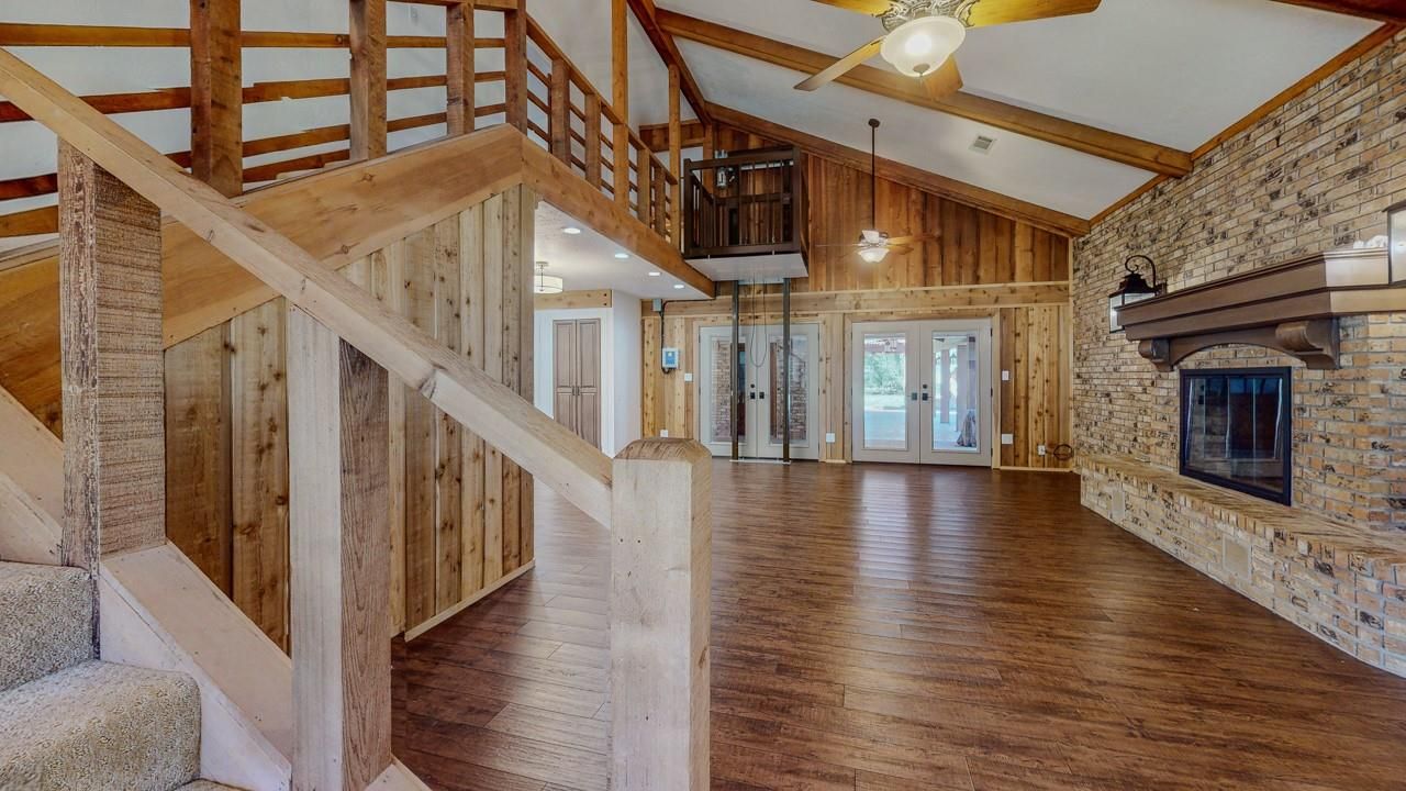 Fireplace, Interior, Stone Walls, Wooden Beams, Wood Texture Flooring, Wooden Walls