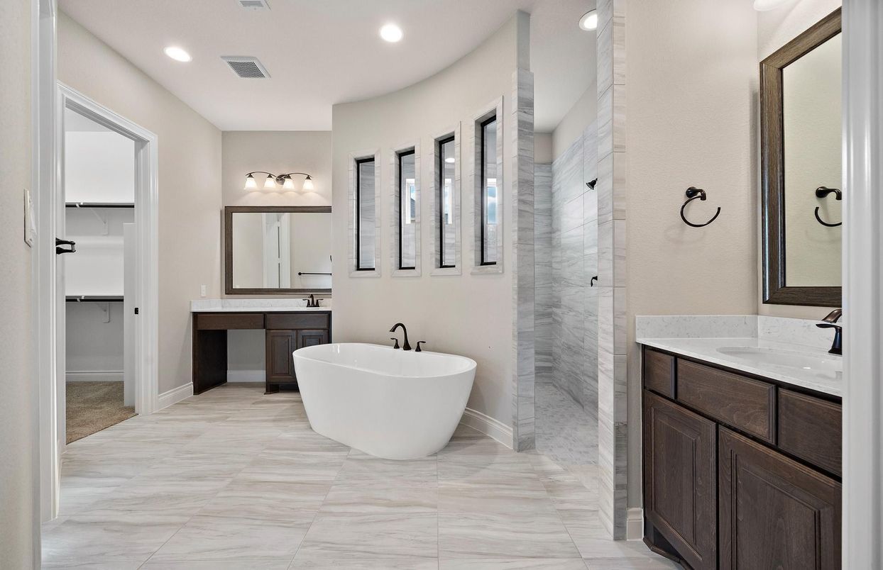 Bathroom, Dual Sink Vanities, Free Standing Baths, Interior, Recessed Lighting