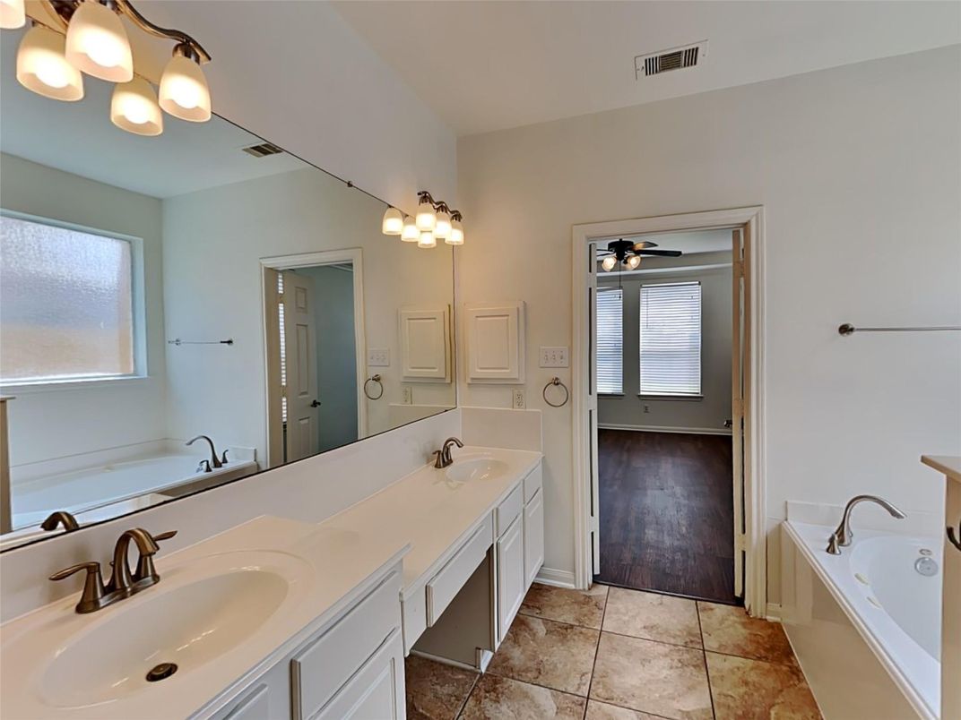 Bathroom, Dual Sink Vanities, Interior, Wood Texture Flooring