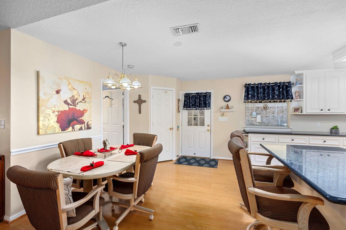 Dining room, Interior, Pendant Lights, Wood Texture Flooring