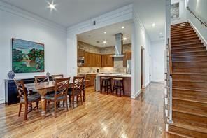 Dining room, Interior, Kitchen, Recessed Lighting, Wood Texture Flooring