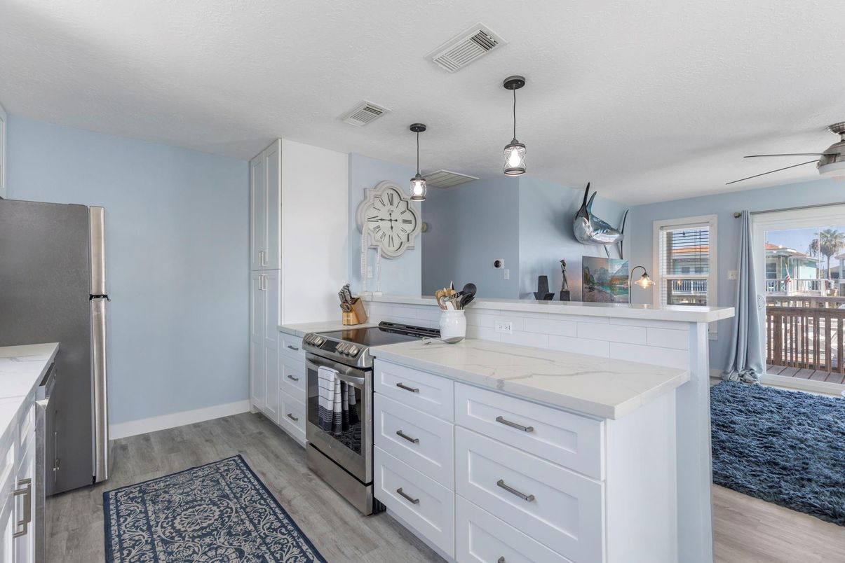 Interior, Kitchen, Pendant Lights, Stainless Steel Appliances, Wood Texture Flooring