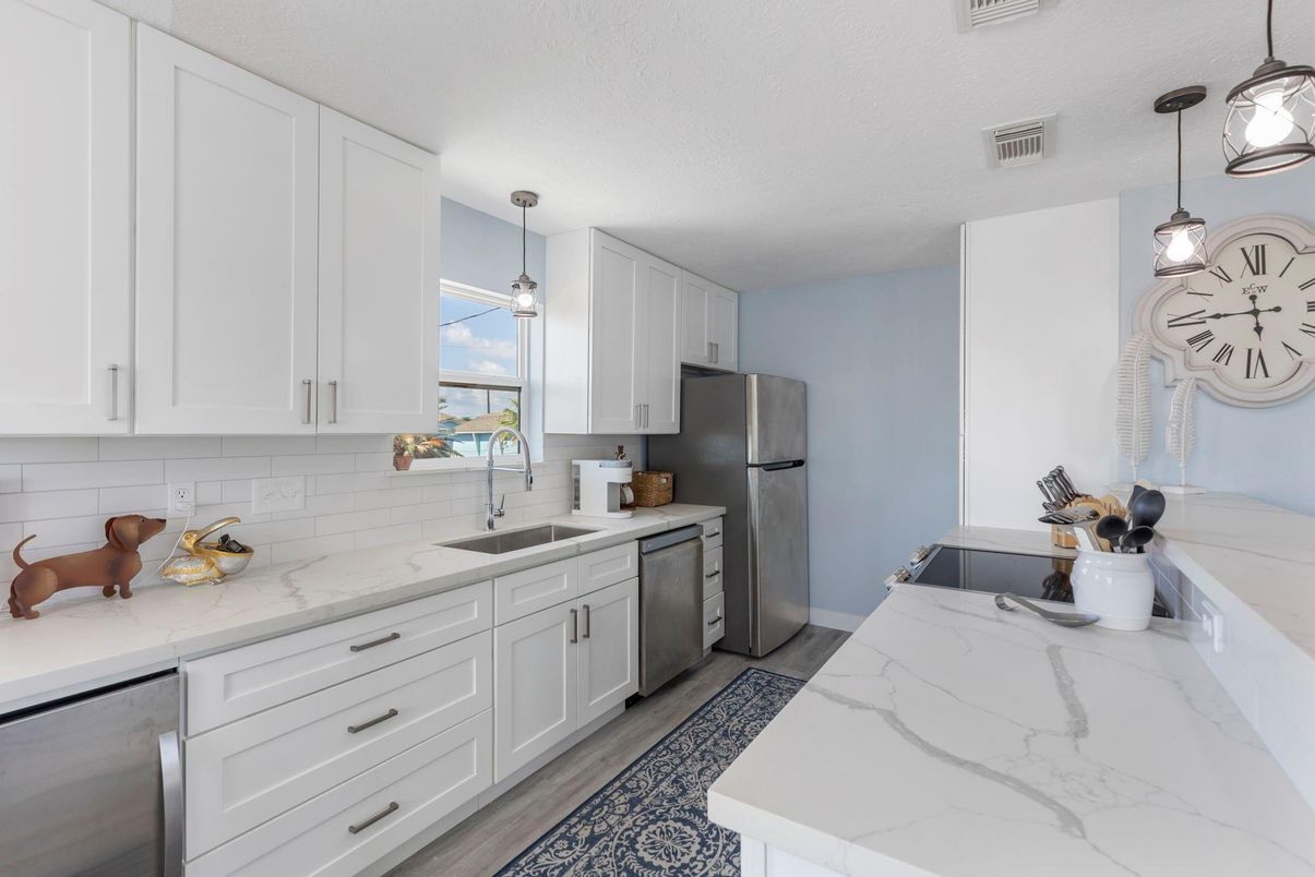 Interior, Kitchen, Pendant Lights, Stainless Steel Appliances, Wood Texture Flooring