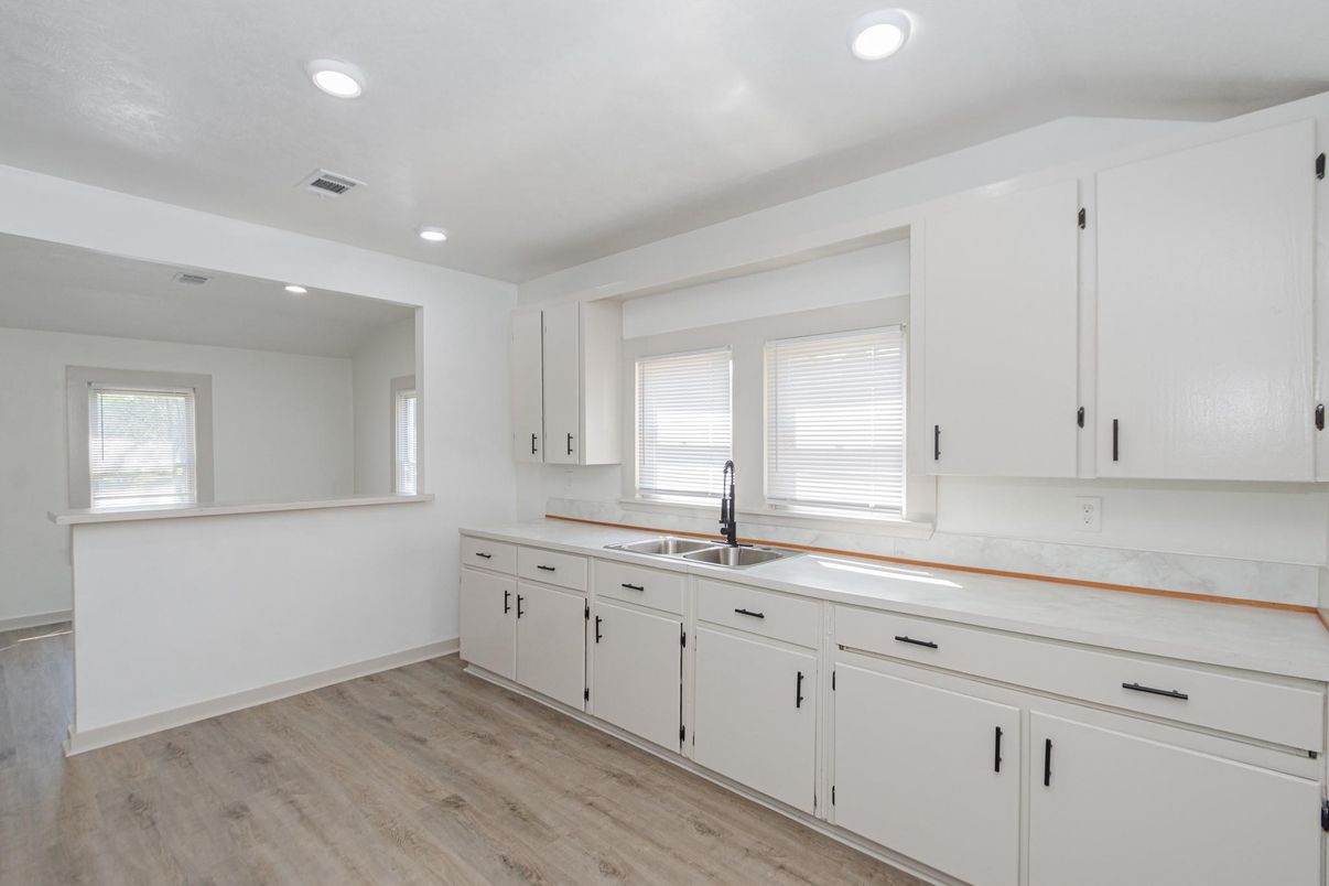 Interior, Kitchen, Recessed Lighting, Wood Texture Flooring