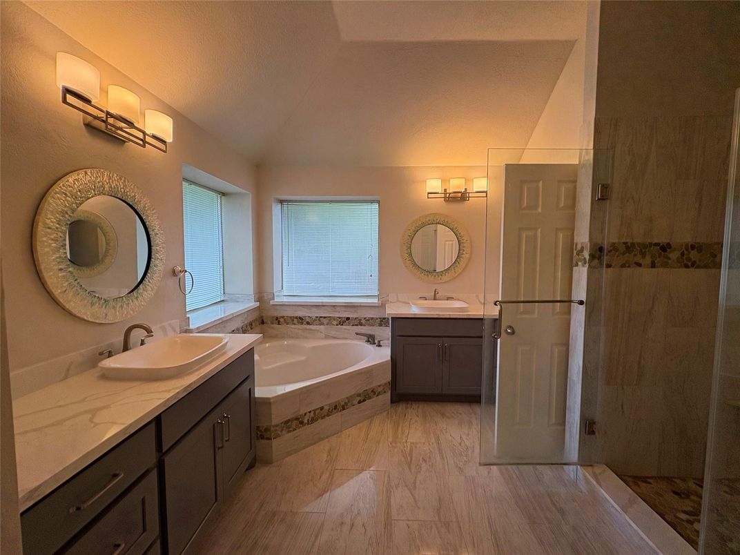 Bathroom, Dual Sink Vanities, Glass Shower, Interior