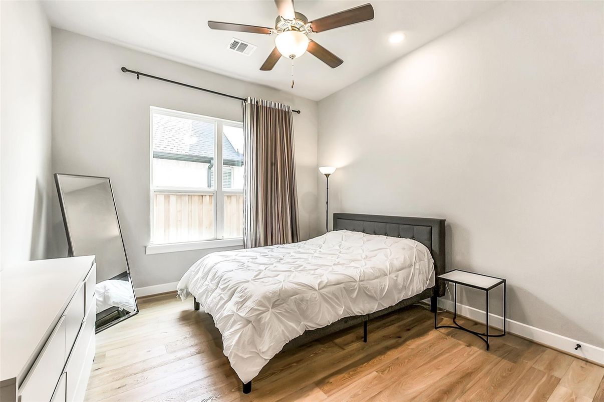 Bedroom, Interior, Recessed Lighting, Wood Texture Flooring