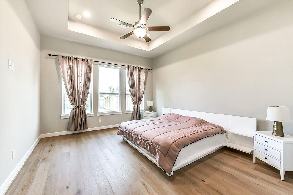 Bedroom, Interior, Recessed Lighting, Wood Texture Flooring