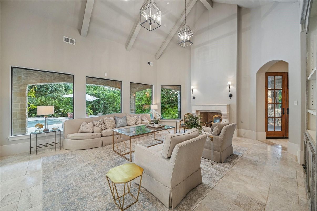 Fireplace, Interior, Living room, Pendant Lights