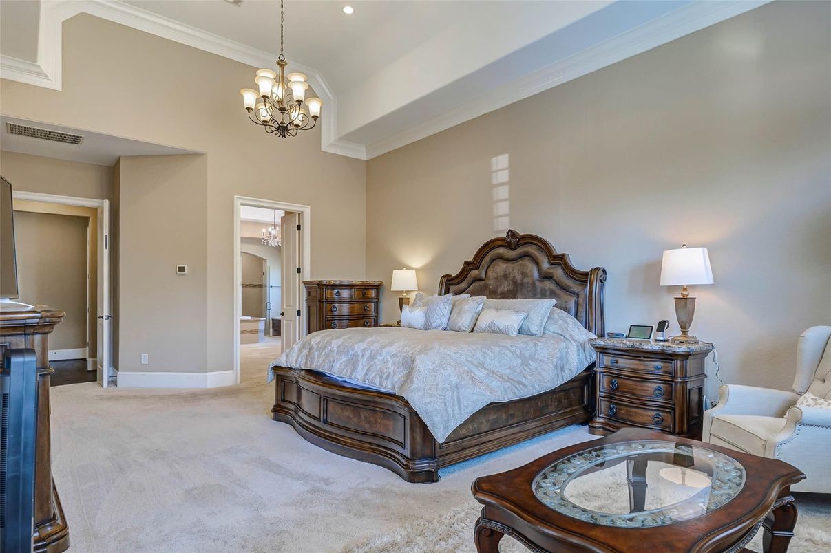 Bedroom, Chandelier, Interior, Recessed Lighting