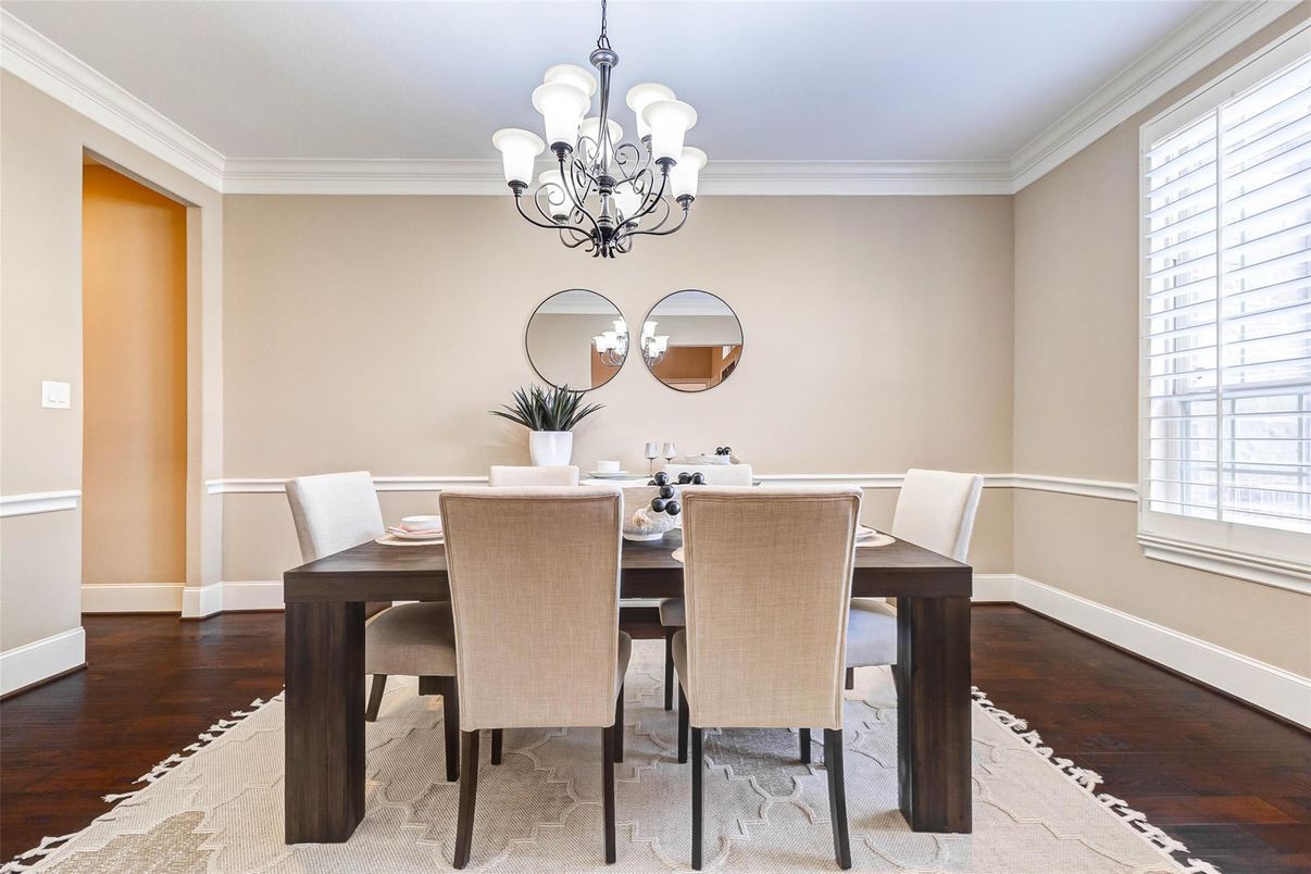 Chandelier, Dining room, Interior, Wood Texture Flooring