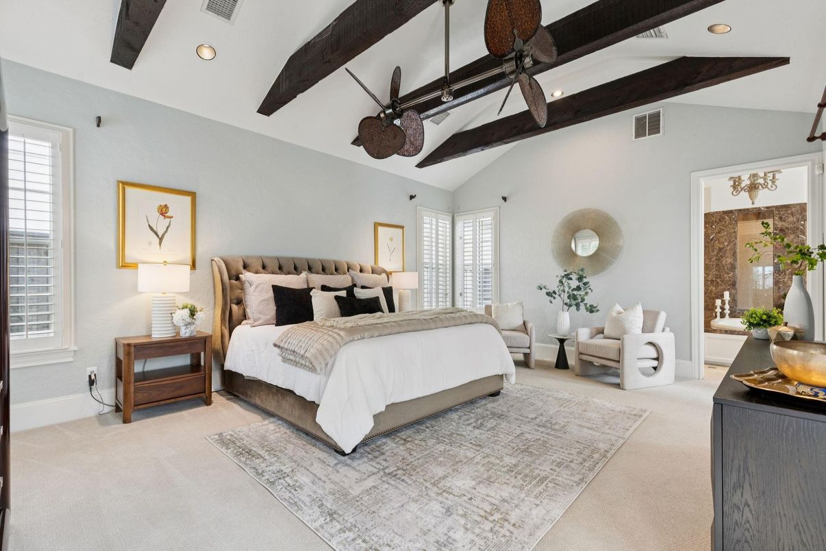 Bedroom, Interior, Recessed Lighting, Wooden Beams
