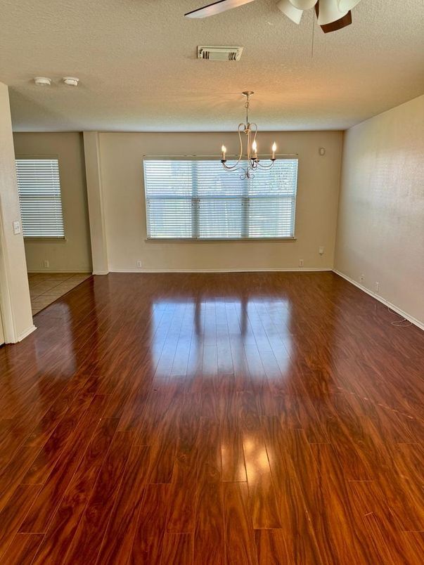 Chandelier, Empty room, Interior, Wood Texture Flooring
