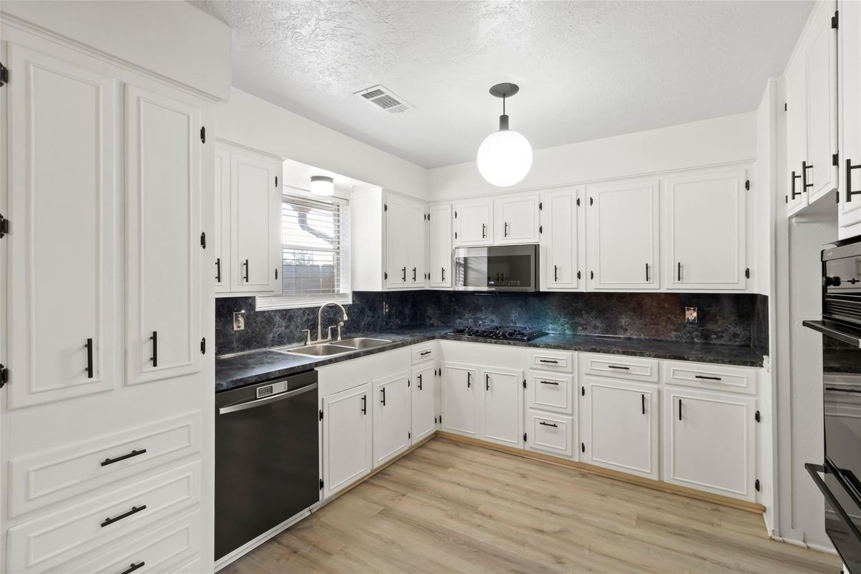 Interior, Kitchen, Pendant Lights, Stainless Steel Appliances, Wood Texture Flooring