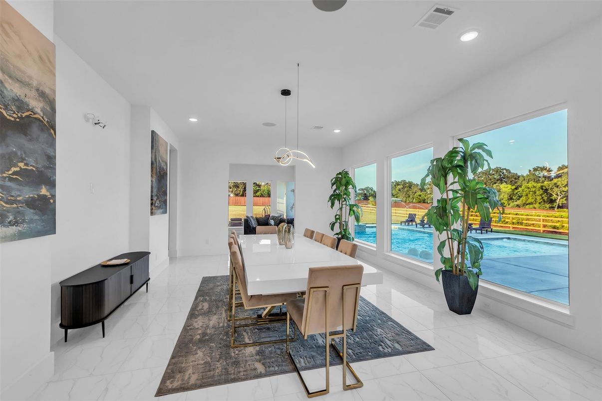 Dining room, Interior, Marble, Pendant Lights, Recessed Lighting