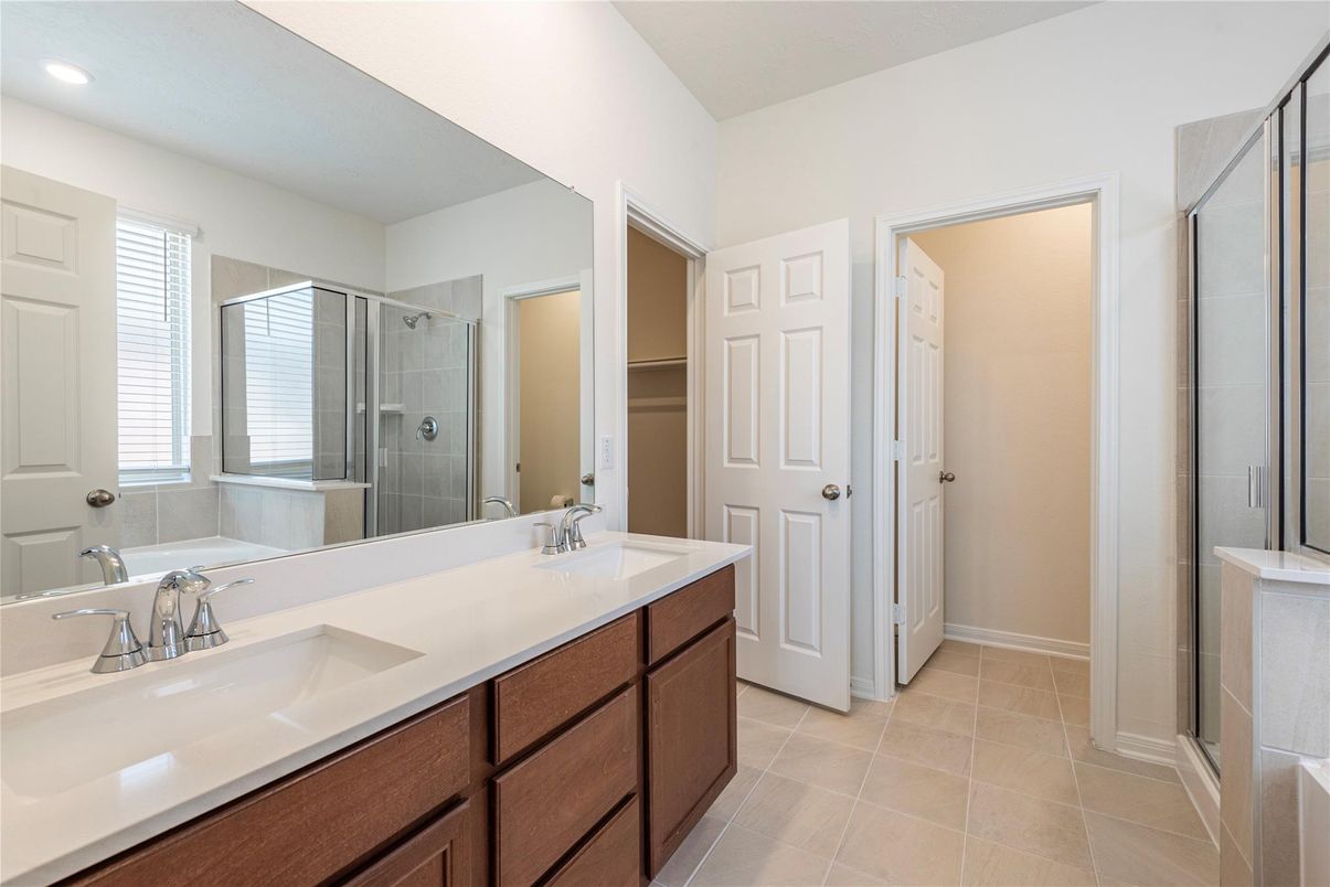 Bathroom, Dual Sink Vanities, Glass Shower, Interior, Recessed Lighting