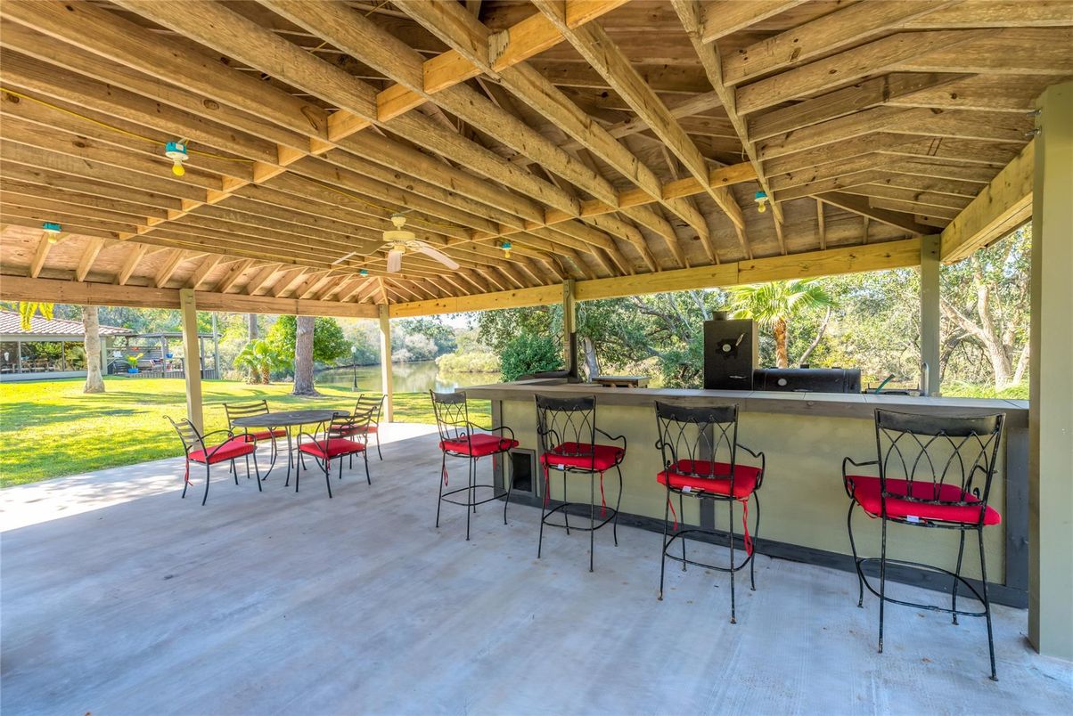 Exterior, Outdoor Kitchen, Wooden Beams, Wooden Ceilings