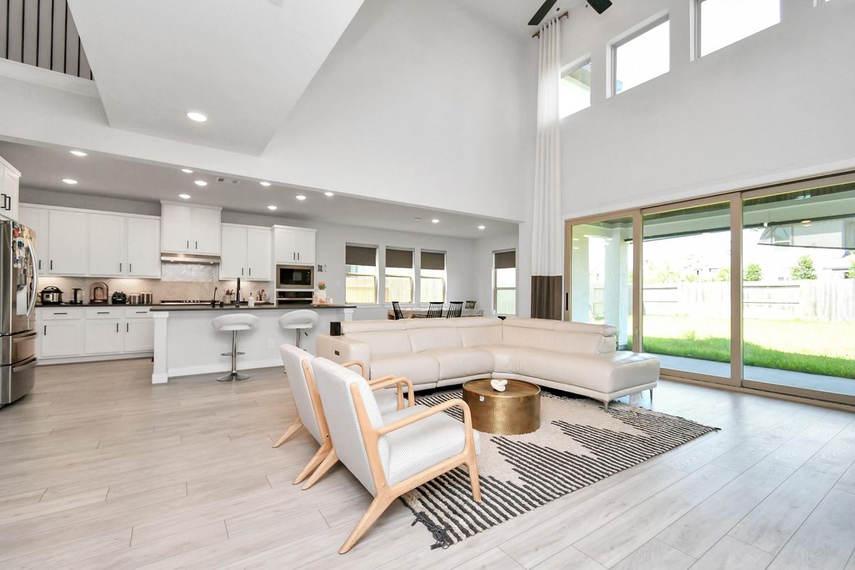 Interior, Kitchen, Living room, Recessed Lighting, Stainless Steel Appliances, Wood Texture Flooring