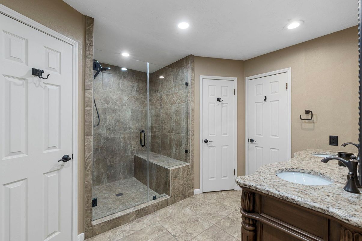 Bathroom, Dual Sink Vanities, Glass Shower, Interior, Recessed Lighting