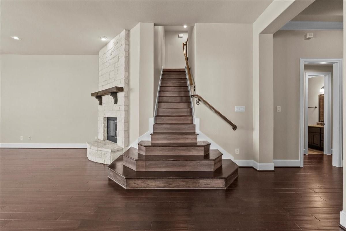 Fireplace, Interior, Recessed Lighting, Wood Texture Flooring
