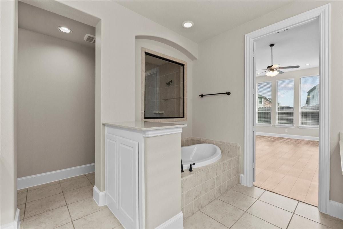 Bathroom, Interior, Recessed Lighting, Wood Texture Flooring