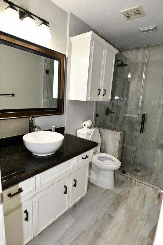 Bathroom, Dual Sink Vanities, Glass Shower, Interior, Marble