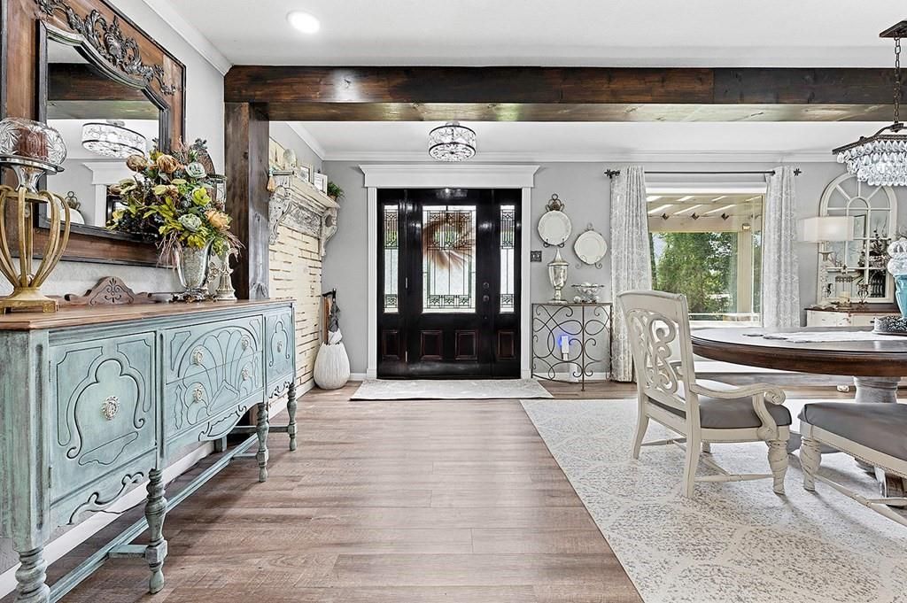 Dining room, Interior, Recessed Lighting, Wood Texture Flooring