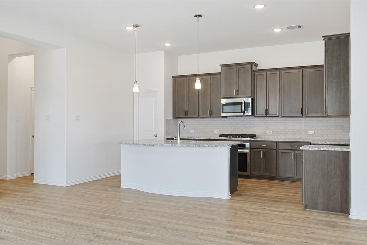Interior, Kitchen, Pendant Lights, Recessed Lighting, Wood Texture Flooring