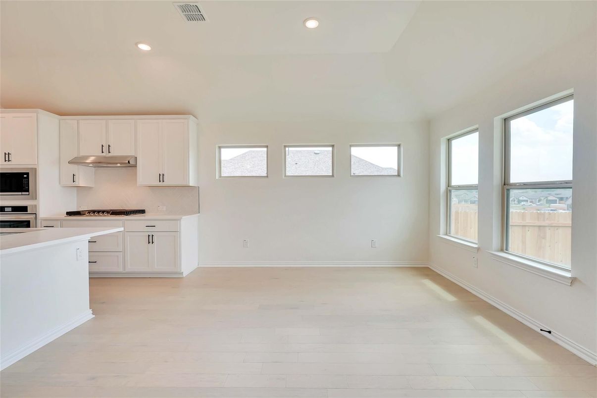 Empty room, Interior, Kitchen, Recessed Lighting, Stainless Steel Appliances