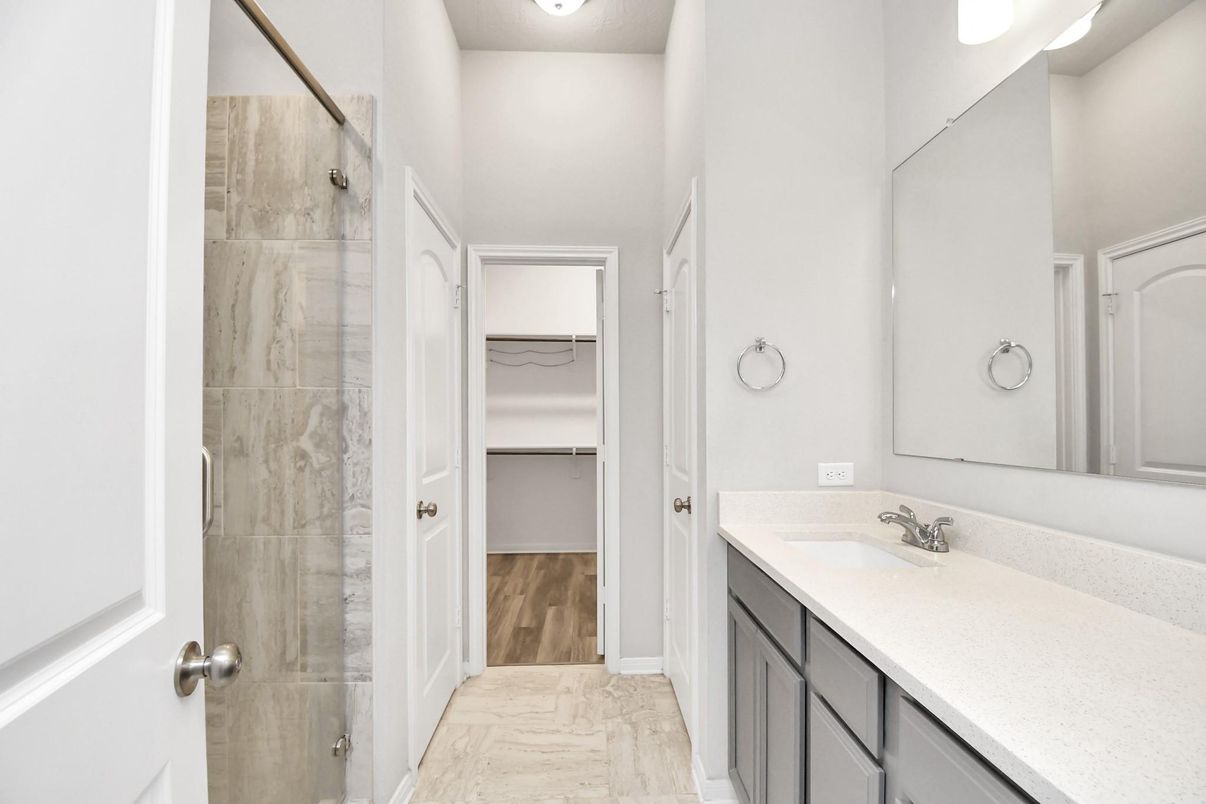 Bathroom, Interior, Marble Walls, Wood Texture Flooring