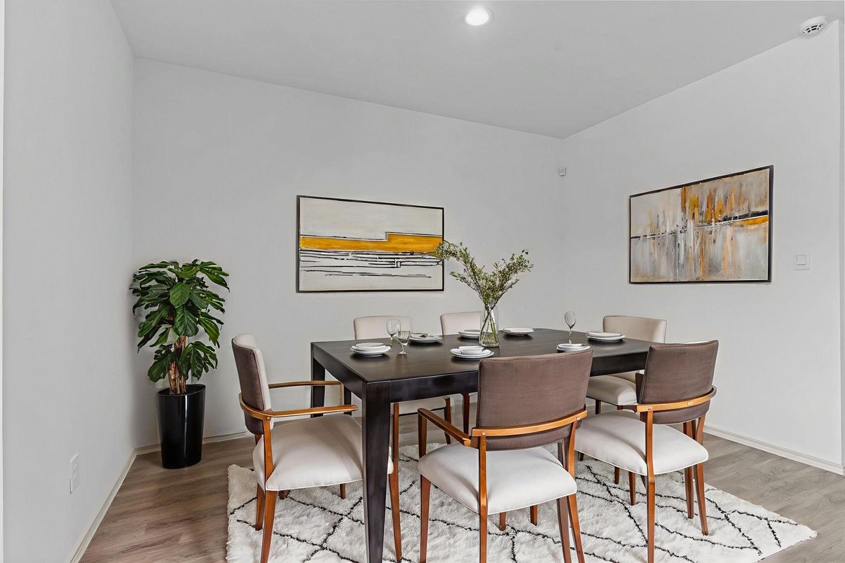 Dining room, Interior, Recessed Lighting, Wood Texture Flooring