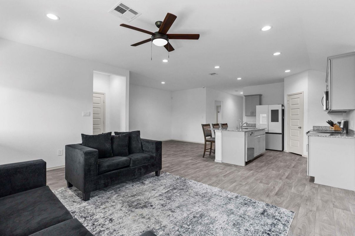 Dining room, Interior, Kitchen, Recessed Lighting, Wood Texture Flooring