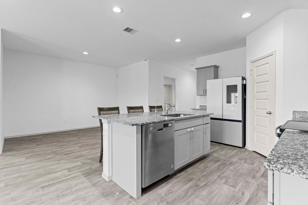 Interior, Kitchen, Recessed Lighting, Wood Texture Flooring