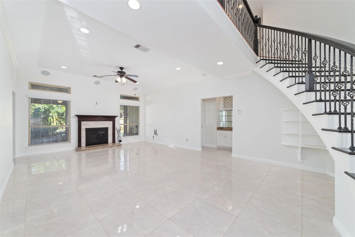 Empty room, Fireplace, Interior, Recessed Lighting