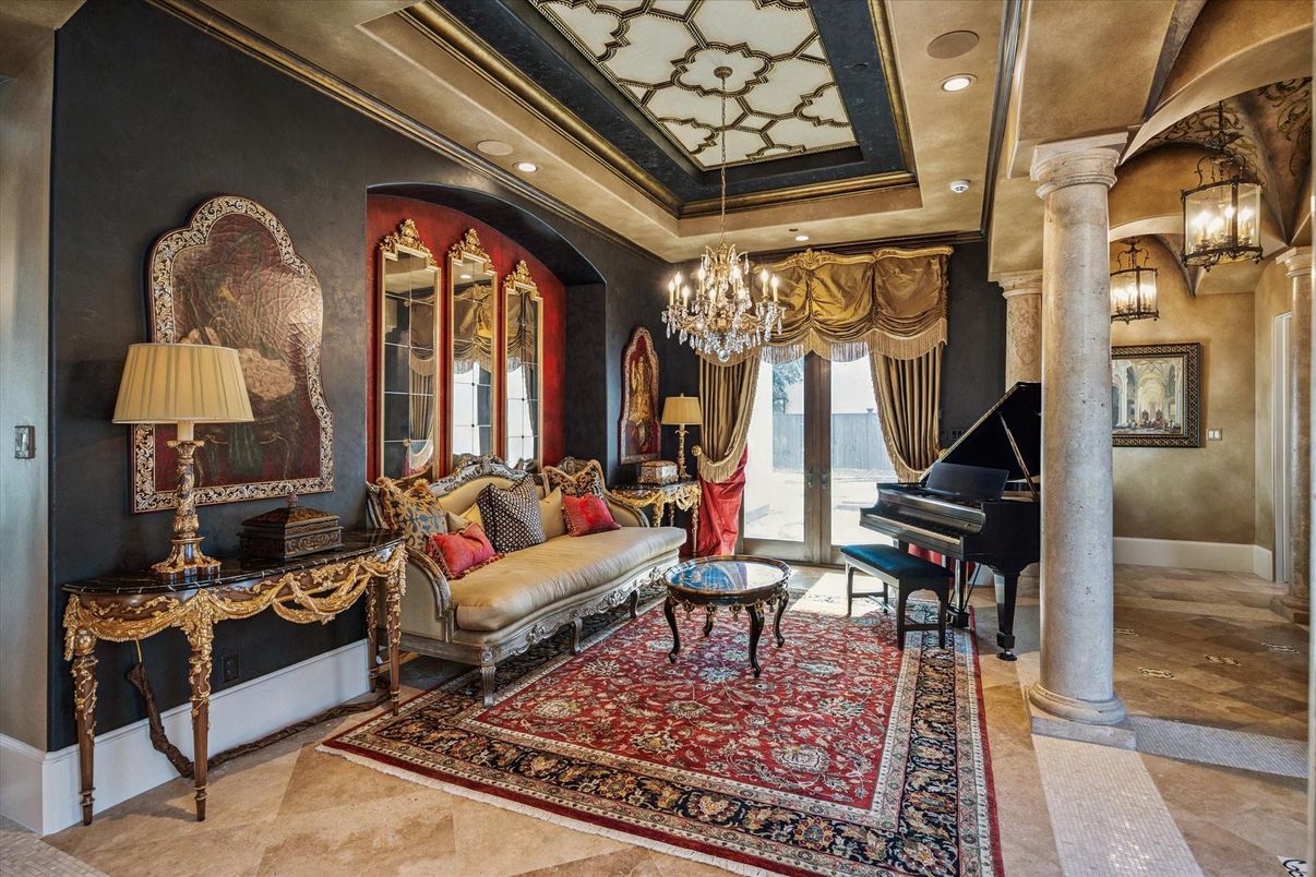 Chandelier, Interior, Living room, Piano, Recessed Lighting