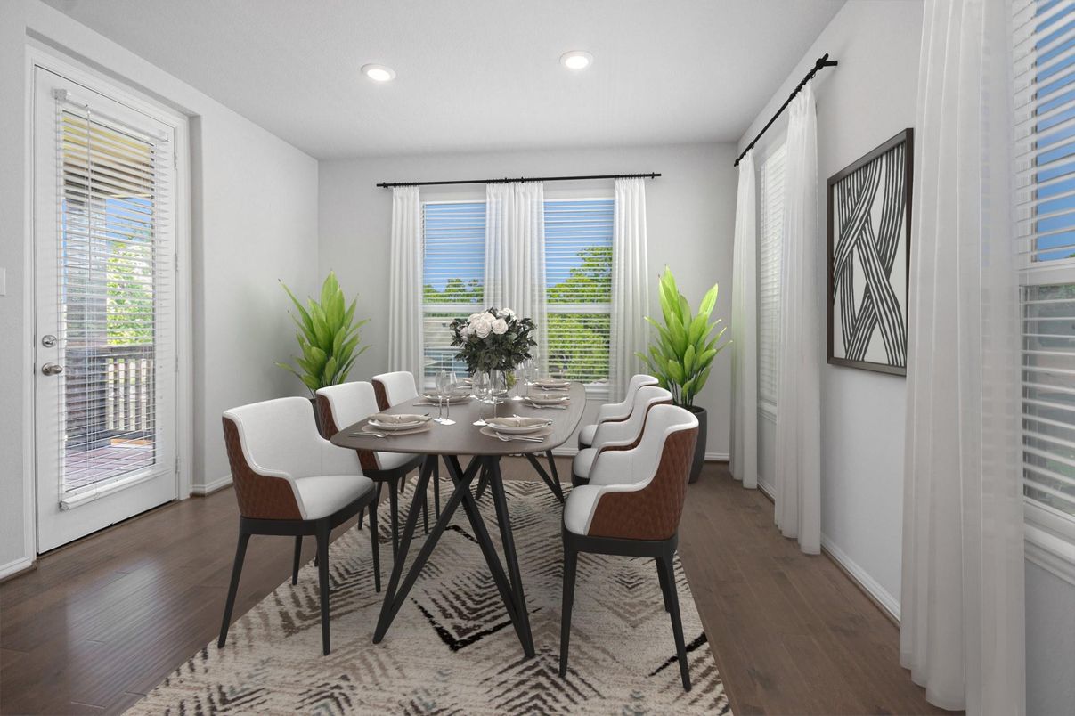 Dining room, Interior, Recessed Lighting, Wood Texture Flooring