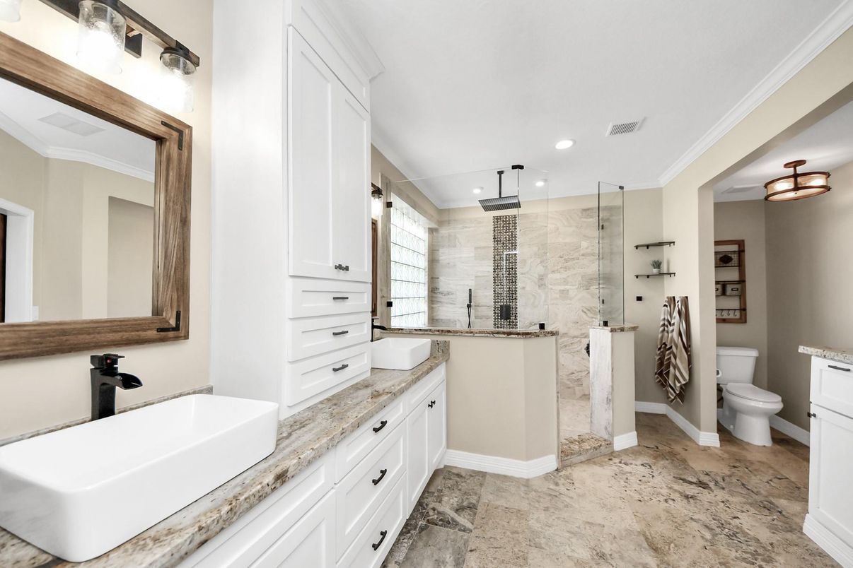 Bathroom, Glass Shower, Interior, Recessed Lighting