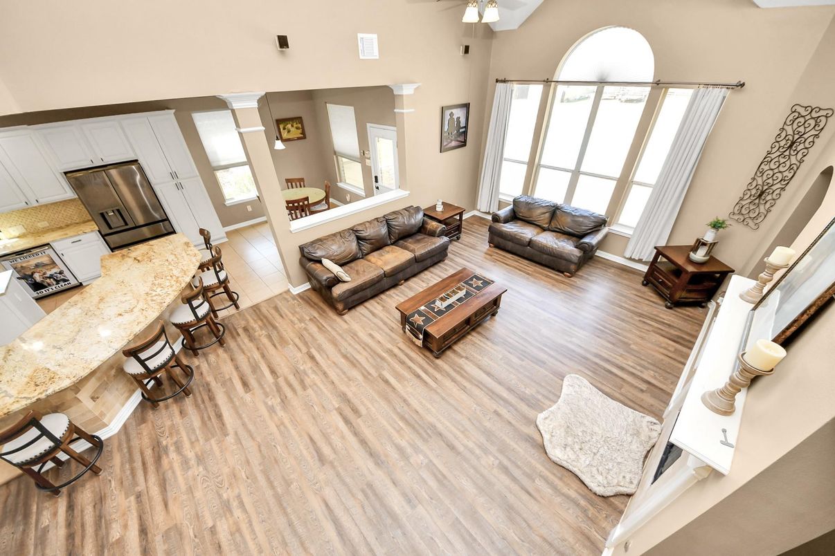 Interior, Kitchen, Living room, Stainless Steel Appliances, Wood Texture Flooring