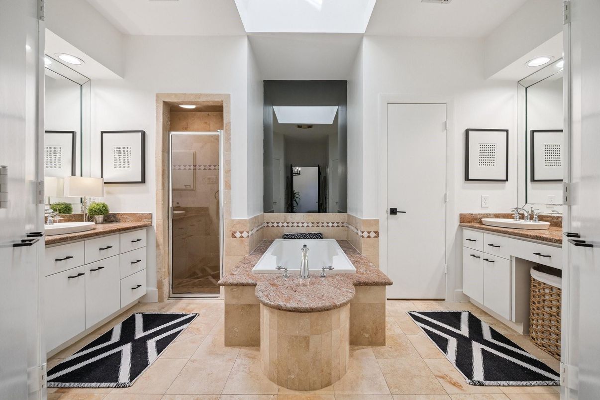 Bathroom, Dual Sink Vanities, Glass Shower, Interior, Recessed Lighting