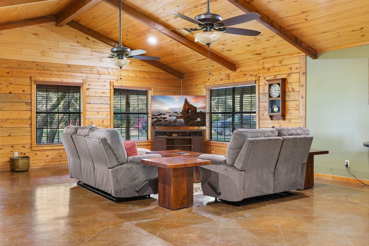 Interior, Living room, Recessed Lighting, Wooden Beams, Wooden Ceilings, Wooden Walls