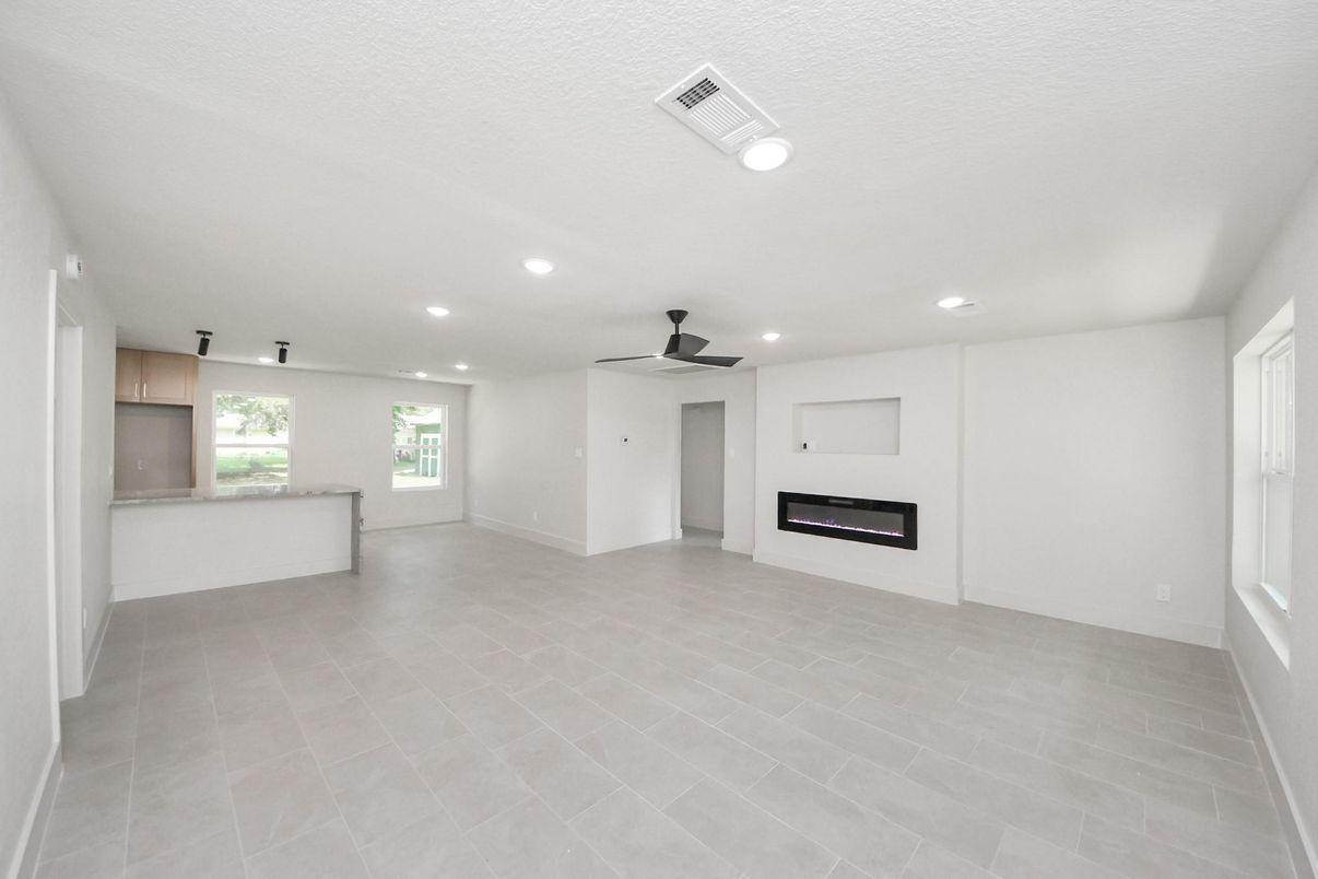 Empty room, Fireplace, Interior, Recessed Lighting