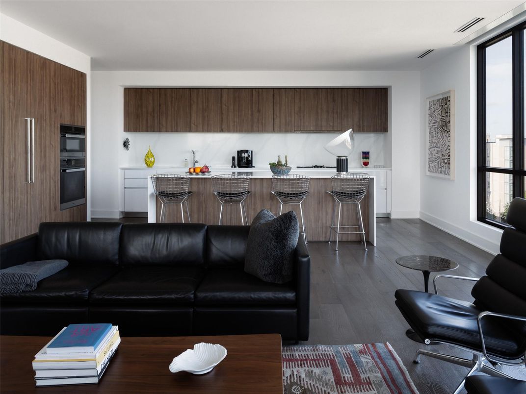 Interior, Kitchen, Living room, Stainless Steel Appliances, Wood Texture Flooring