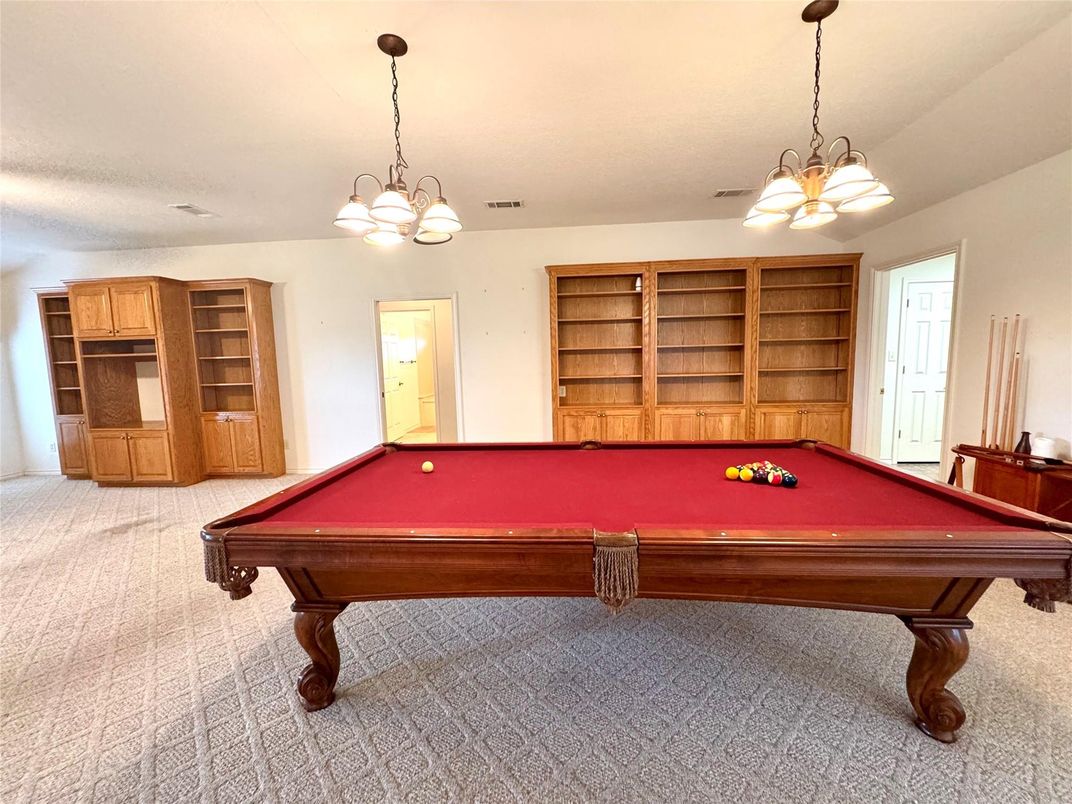 Billiard Table, Chandelier, Game Room, Interior, Pendant Lights
