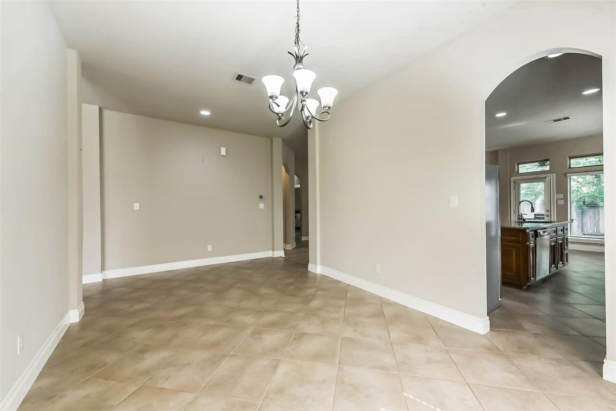 Chandelier, Empty room, Interior, Kitchen, Recessed Lighting
