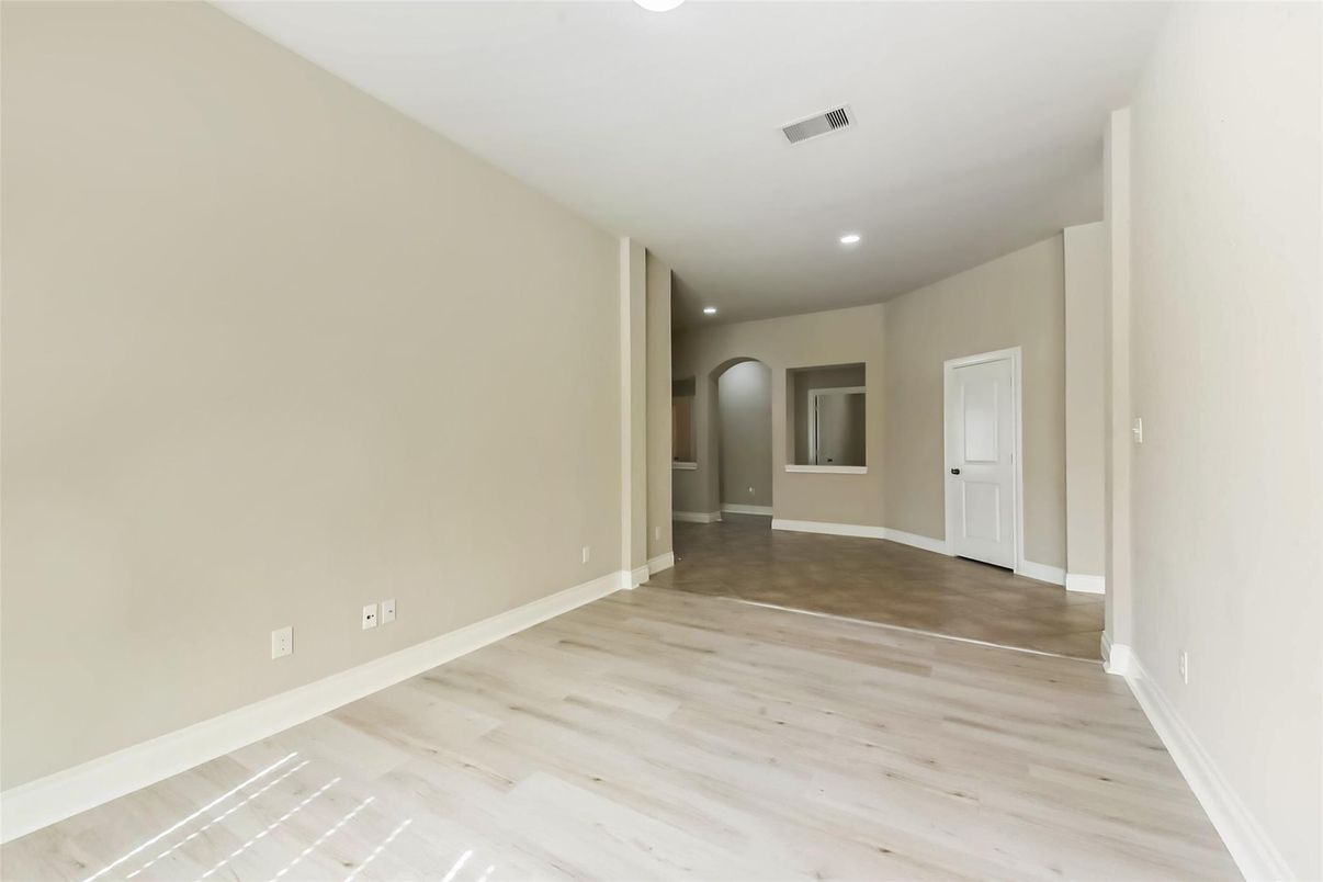 Empty room, Interior, Recessed Lighting, Wood Texture Flooring