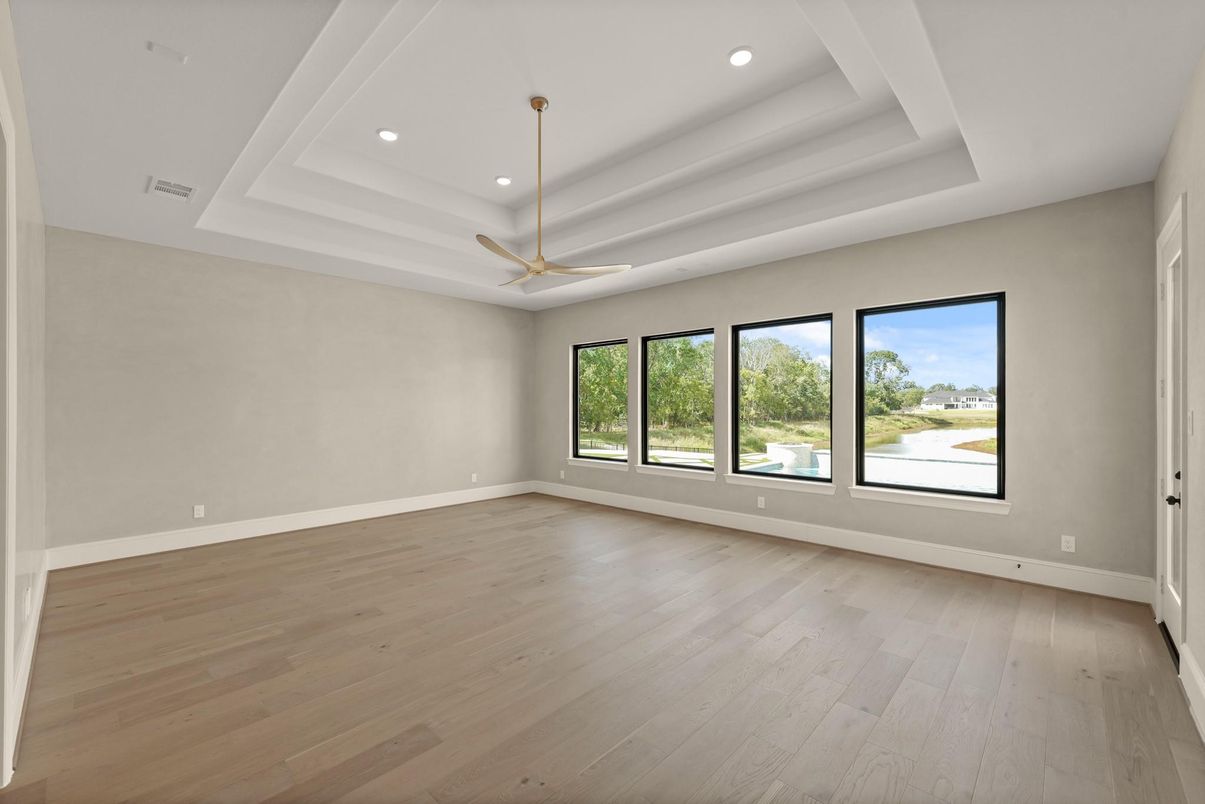 Empty room, Interior, Pendant Lights, Recessed Lighting, Wood Texture Flooring